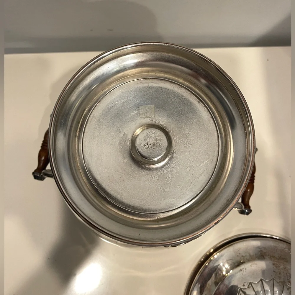 Silver Plated Champagne Cooler with Thermos Brand Glass Insert and lid.